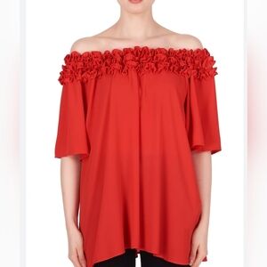 Joseph Ribkoff Bardot lipstick red ❤️ 💄 with 3D ruffles. Size 8